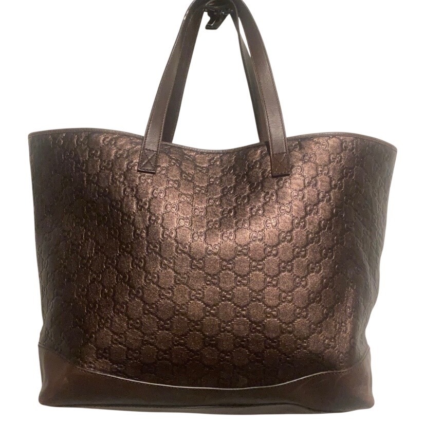Gucci Guccissima Metallic Bronze Leather Tote Bag Gg Monogram Shoulder Luxurybag